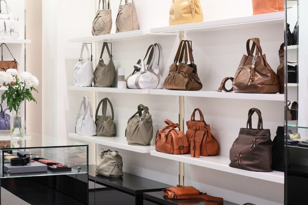 The store sells luxury bags from well-known brands.