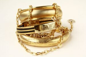 The bangles are made of gold.